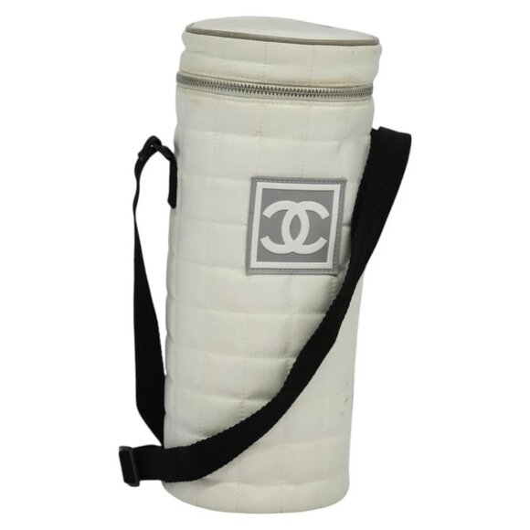 CHANEL Sports Choco Bar Shoulder Bag Nylon White Silver - Picture 1 of 16